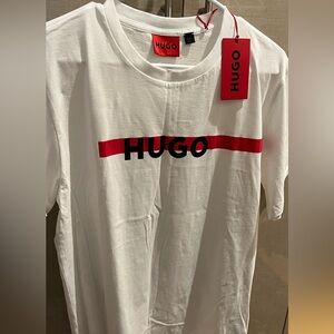 HUGO White Tee with Bold Red Stripe